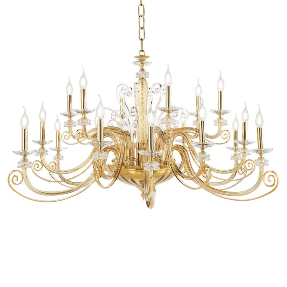 18 Lights Chandelier in Blown Glass and Classic Luxury Crystal - Cassea Viadurini