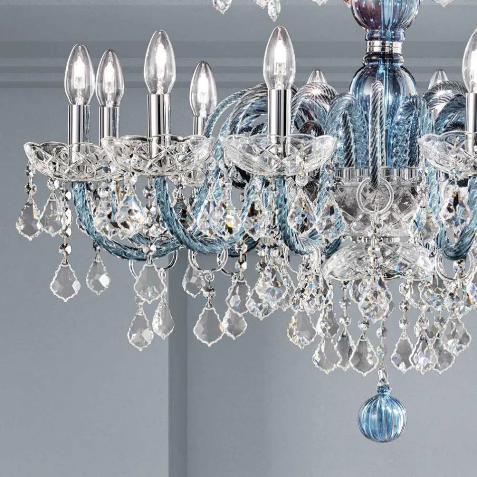 18 Lights Chandelier in Venetian Glass and Metal Classic - Florentine Style Viadurini