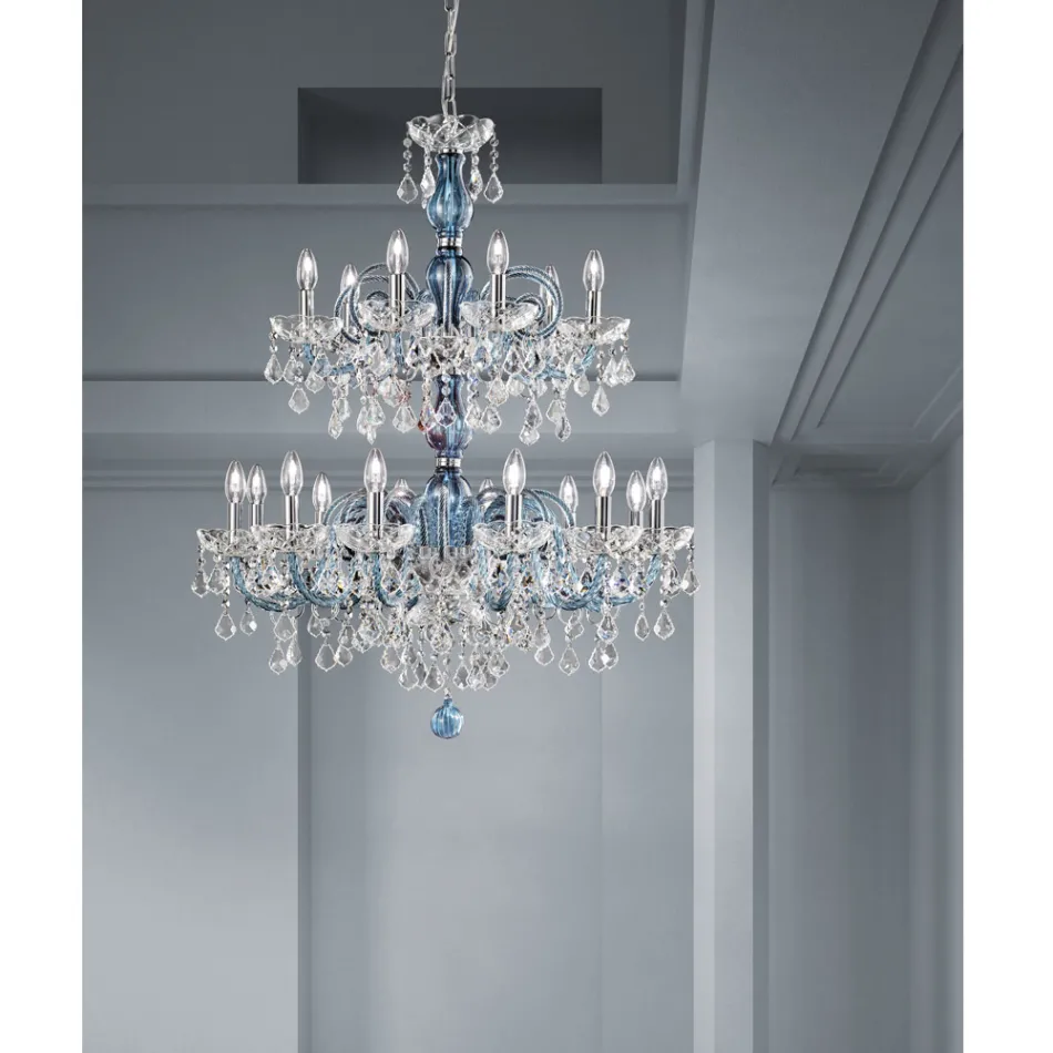 18 Lights Chandelier in Venetian Glass and Metal Classic - Florentine Style Viadurini