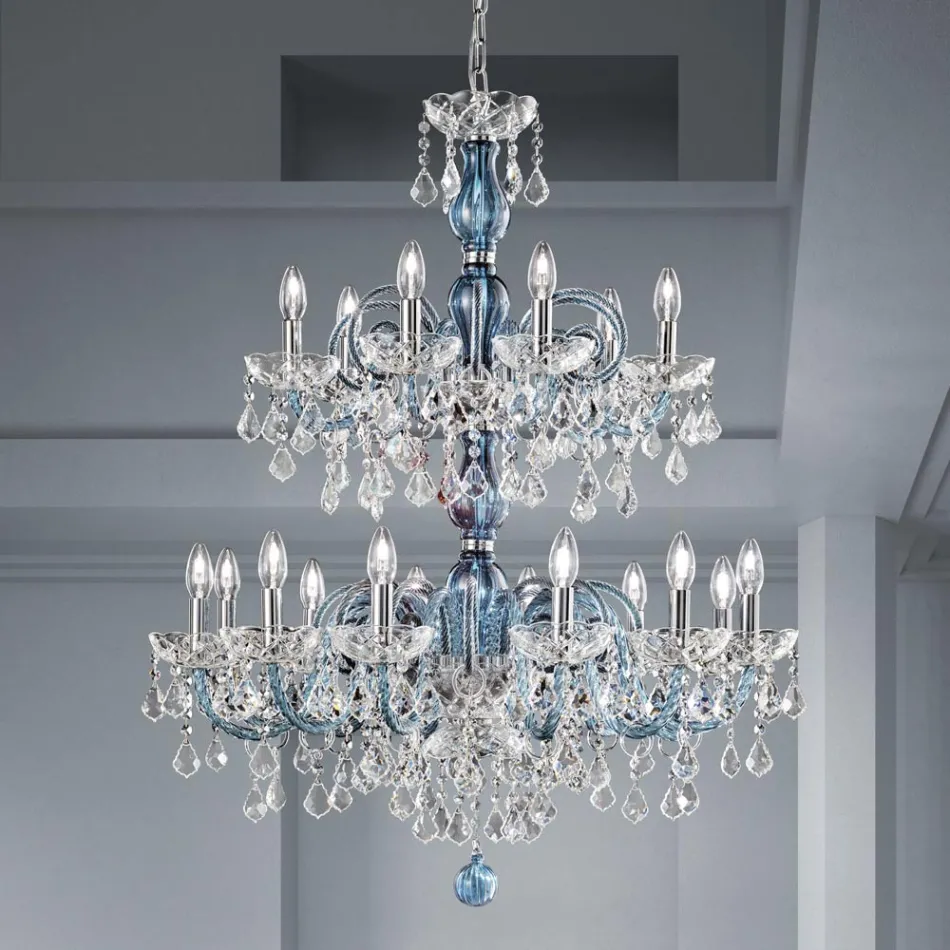 18 Lights Chandelier in Venetian Glass and Metal Classic - Florentine Style Viadurini