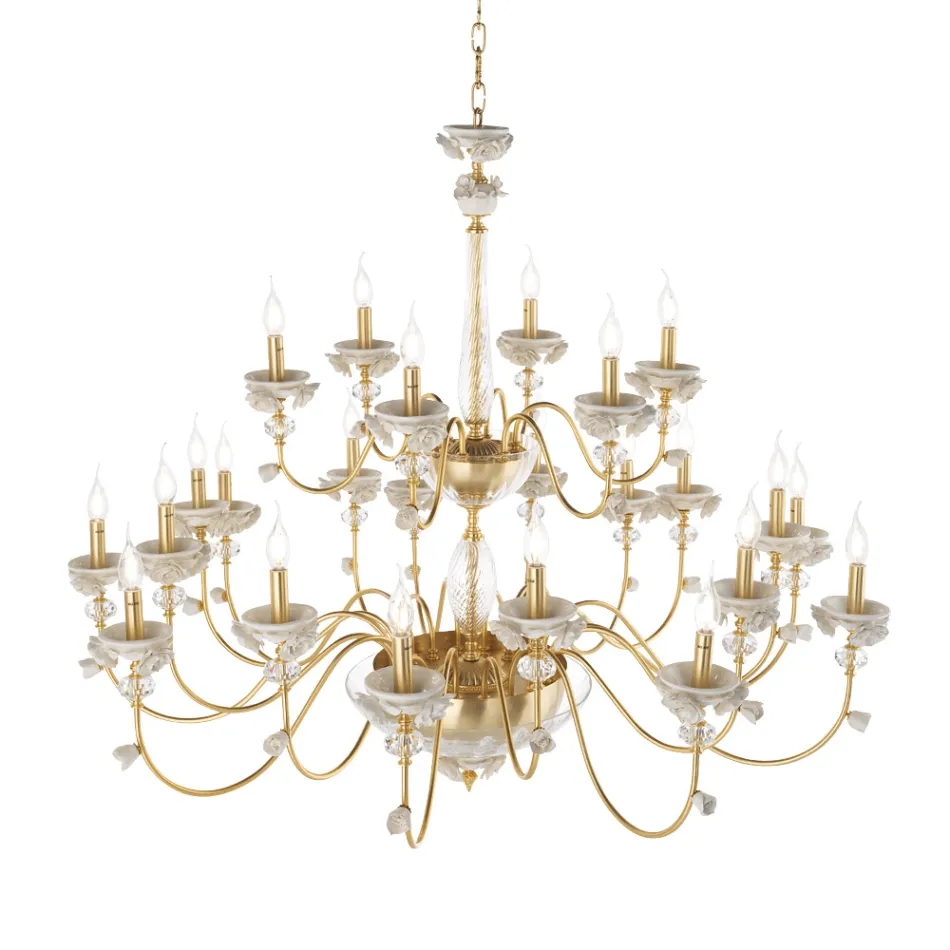 Classic 24 Lights Chandelier in Porcelain and Luxury Blown Glass - Eteria Viadurini