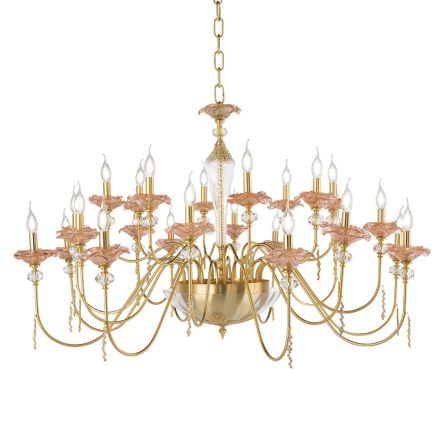 Classic 24 Lights Chandelier in Glass, Crystal and Luxury Metal - Flanders Viadurini