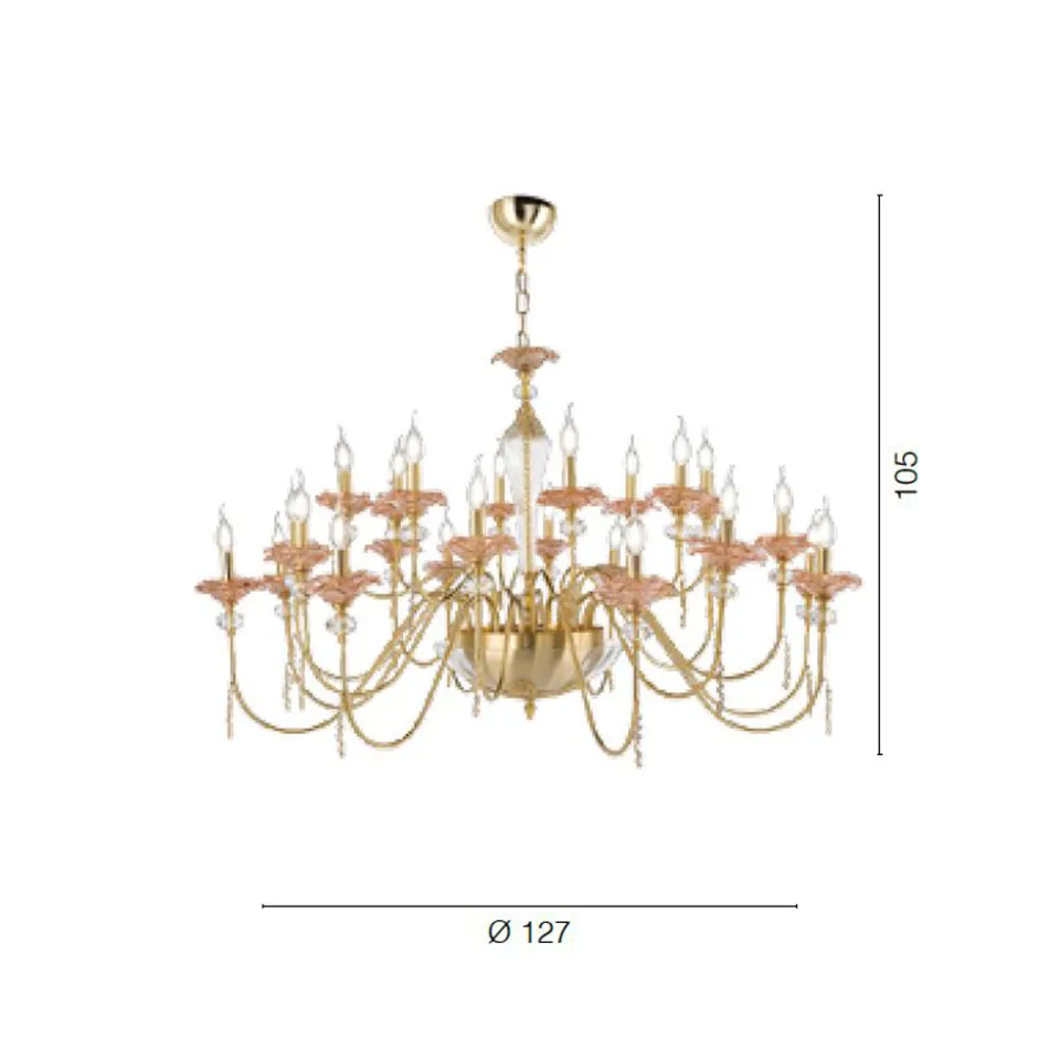 Classic 24 Lights Chandelier in Glass, Crystal and Luxury Metal - Flanders Viadurini