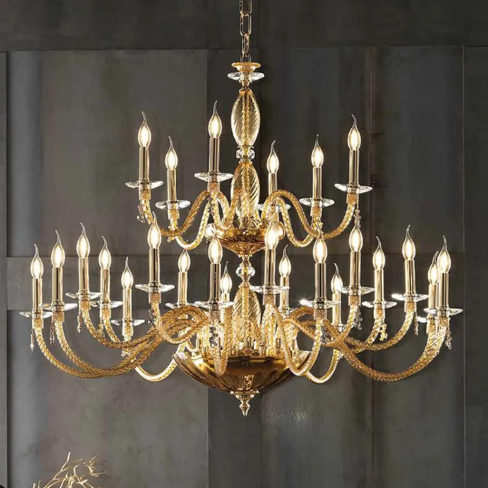 Classic 24 Lights Chandelier in Blown Glass and Hand Details - Phaedra Viadurini
