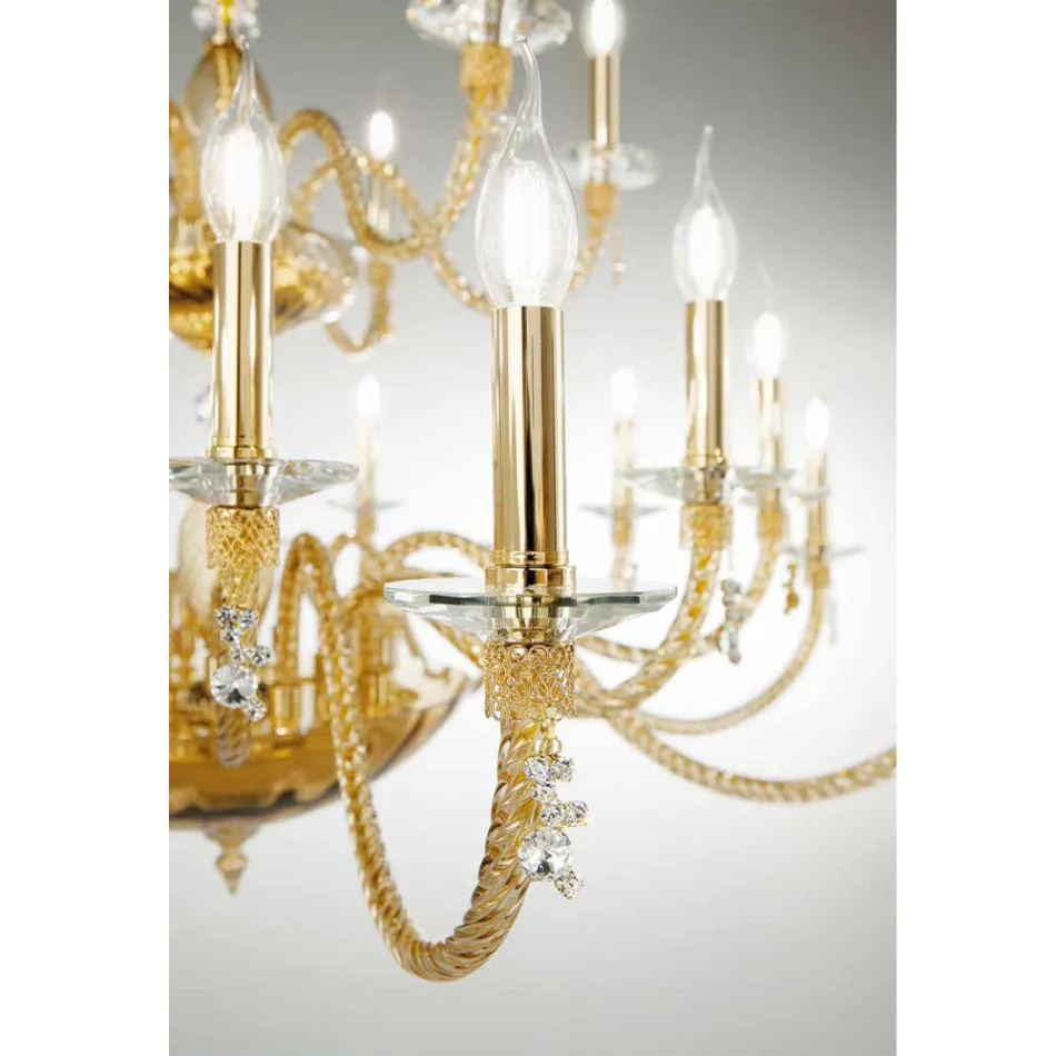 Classic 24 Lights Chandelier in Blown Glass and Hand Details - Phaedra Viadurini