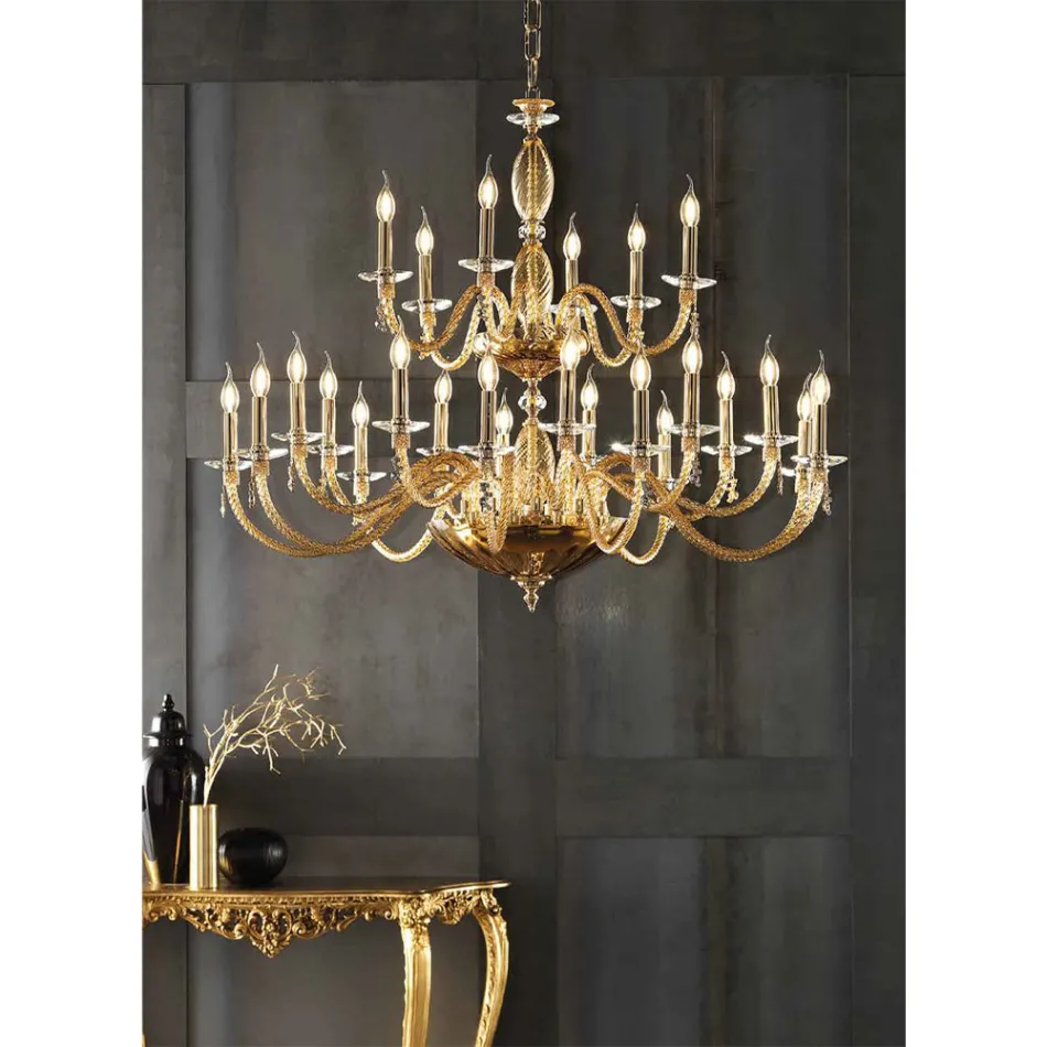 Classic 24 Lights Chandelier in Blown Glass and Hand Details - Phaedra Viadurini