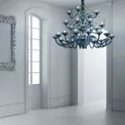 Handcrafted Chandelier 28 Lights in Blue Venetian Glass and Metal - Foscarino Viadurini