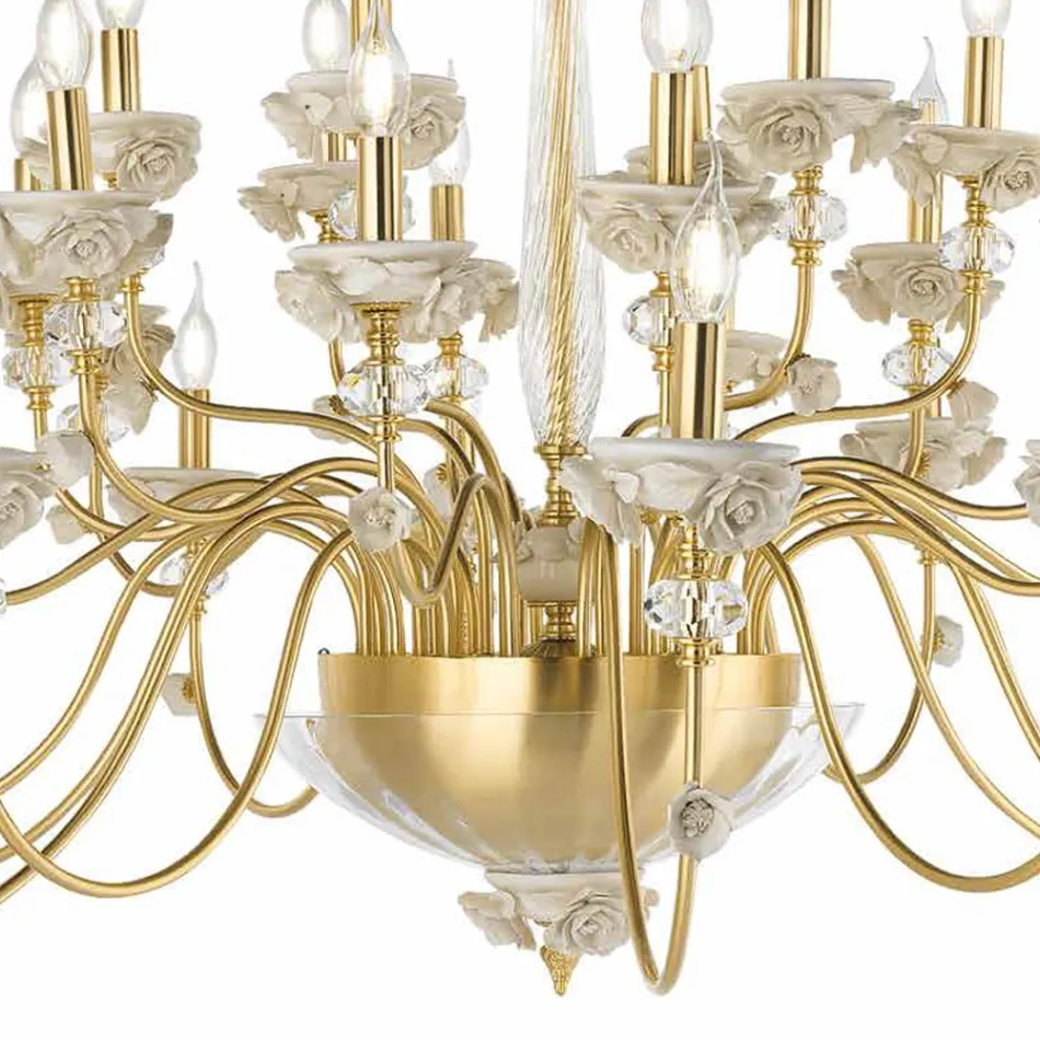 Classic 30 Lights Chandelier in Porcelain and Luxury Blown Glass - Eteria Viadurini