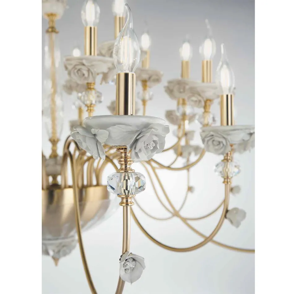 Classic 30 Lights Chandelier in Porcelain and Luxury Blown Glass - Eteria Viadurini