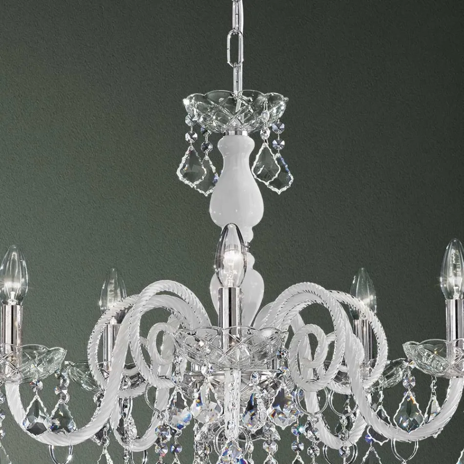 5 Lights Chandelier in Venetian Glass and Metal Classic - Florentine Style Viadurini