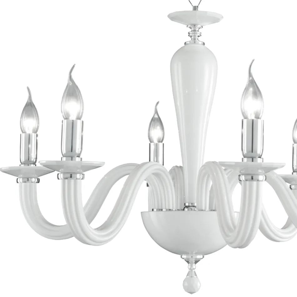 Classic 6 Lights Chandelier in Italian Handmade Transparent Glass - Rapallo Viadurini