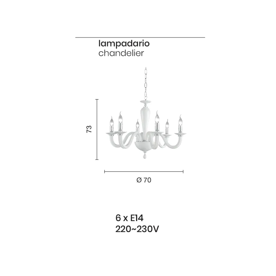 Classic 6 Lights Chandelier in Italian Handmade Transparent Glass - Rapallo Viadurini