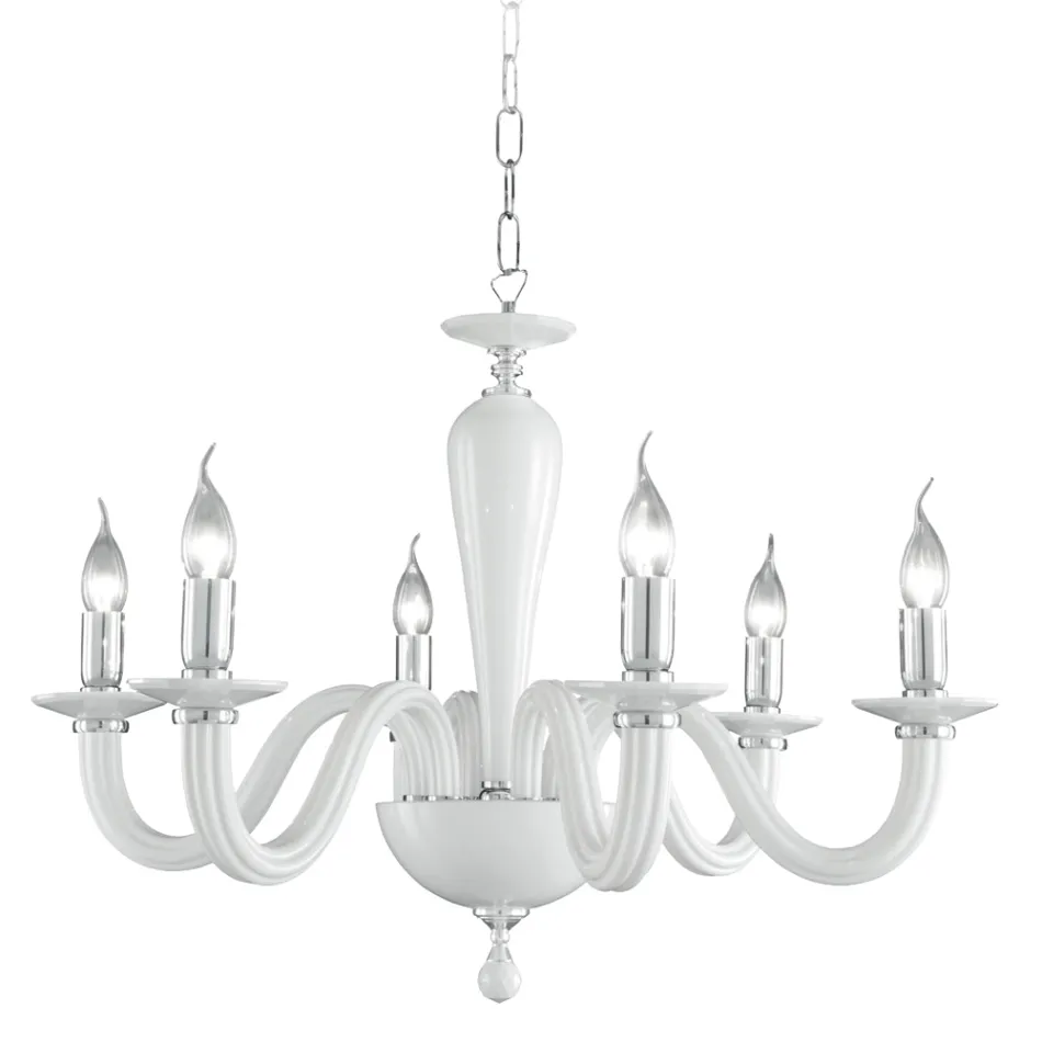 Classic 6 Lights Chandelier in Italian Handmade Transparent Glass - Rapallo Viadurini