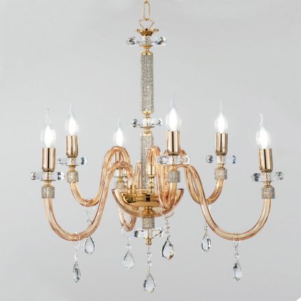 Chandelier 6 Lights Classic Italian Glass Handmade Amber - Similo Viadurini