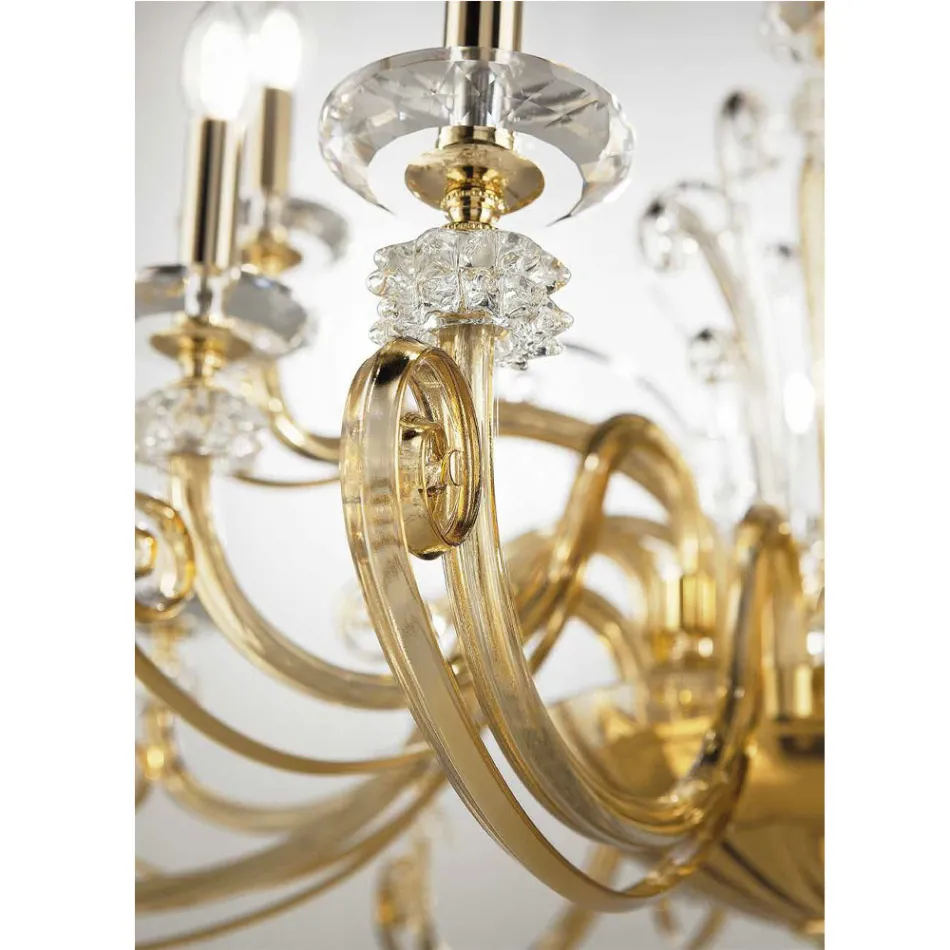 6 Lights Chandelier in Blown Glass and Classic Luxury Crystal - Cassea Viadurini