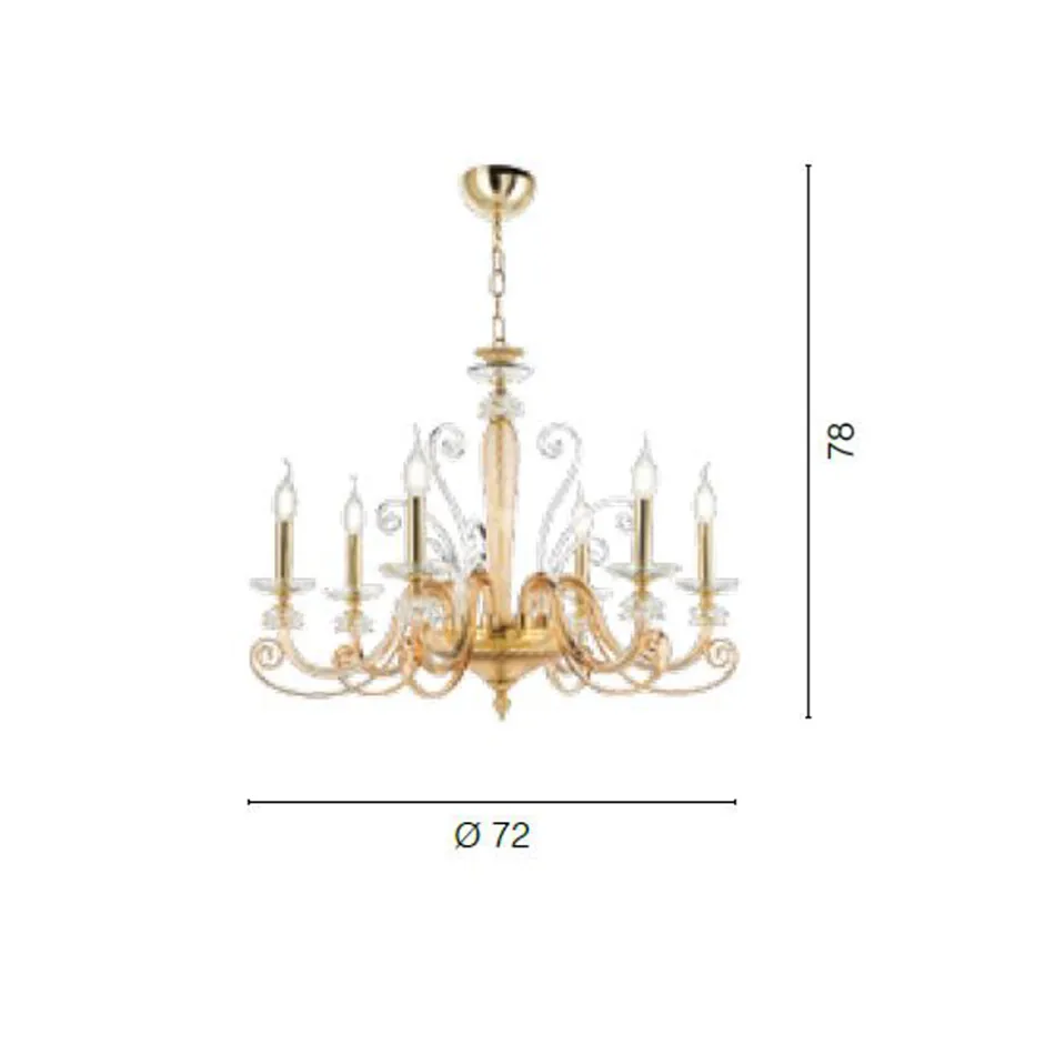 6 Lights Chandelier in Blown Glass and Classic Luxury Crystal - Cassea Viadurini