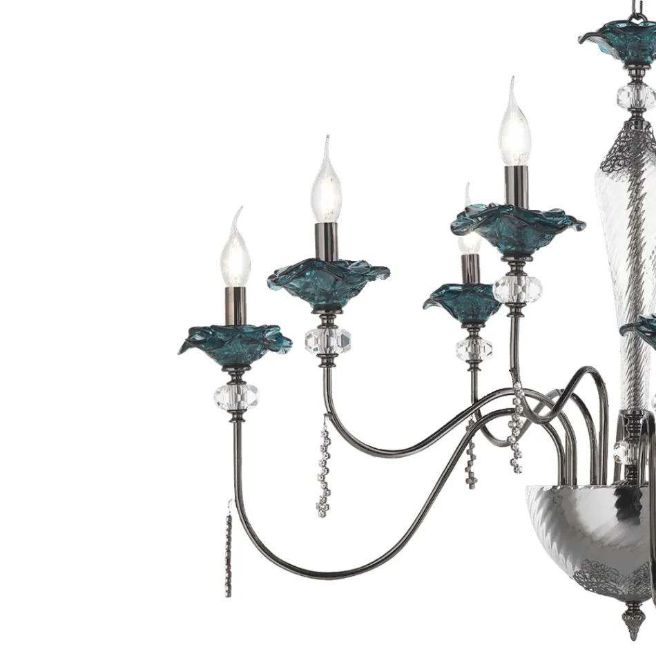 Classic 8 Light Chandelier in Glass, Crystal and Luxury Metal - Flanders Viadurini