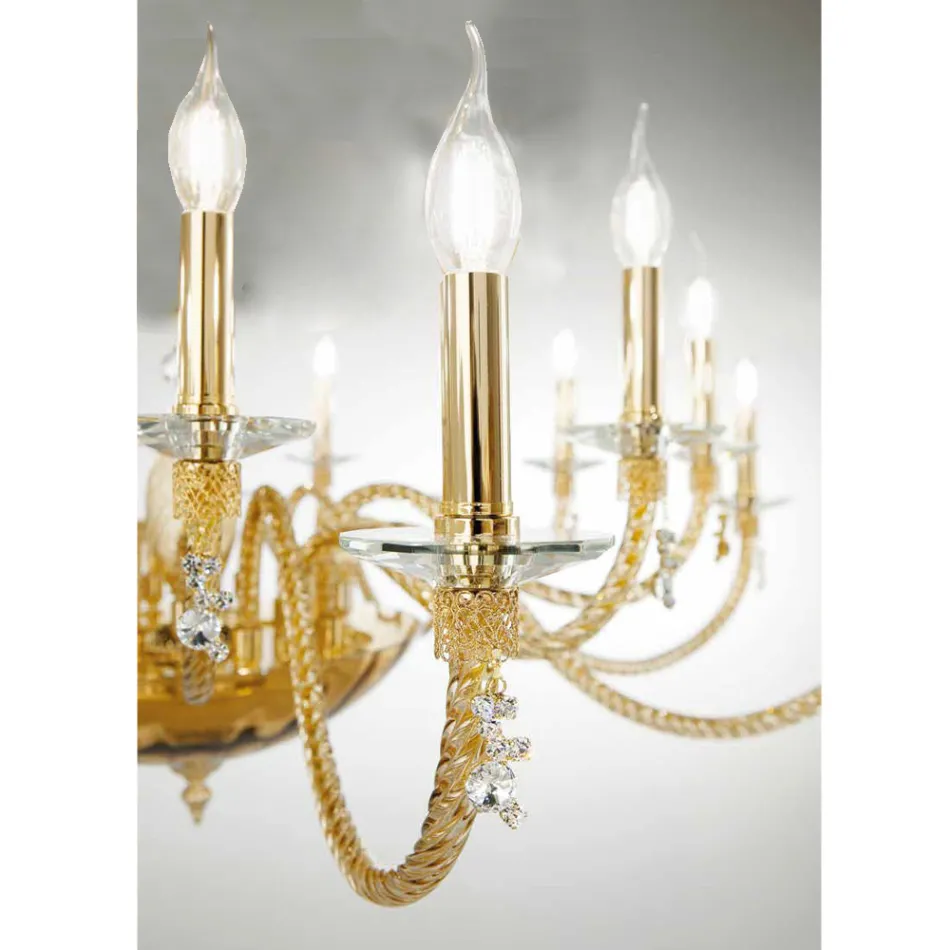 Classic 8 Lights Chandelier in Blown Glass and Hand Details - Phaedra Viadurini