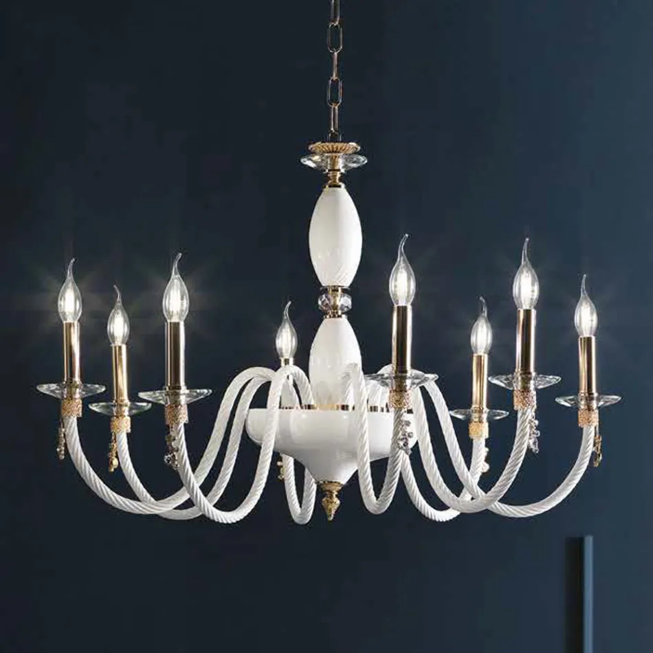 Classic 8 Lights Chandelier in Blown Glass and Hand Details - Phaedra Viadurini