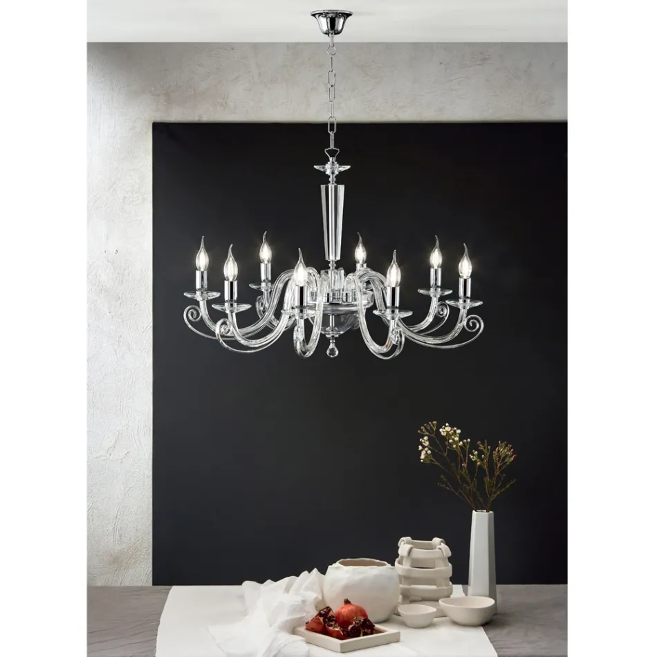 Classic 8 Lights Chandelier Italian Handcrafted Glass and Crystal - Malaysia Viadurini