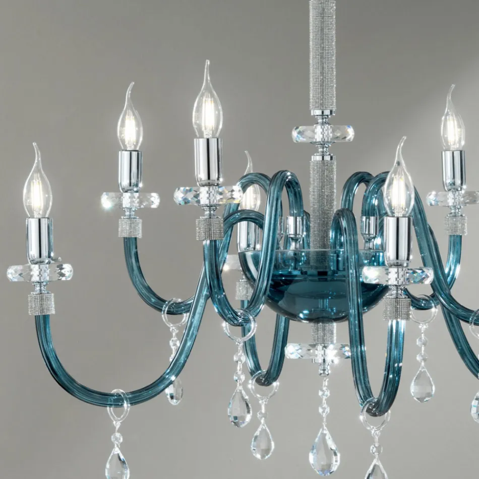 Chandelier 8 Lights Classic Italian Glass Handcrafted Teal - Similo Viadurini