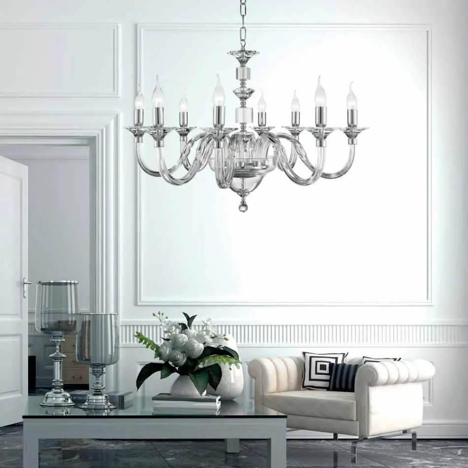 Chandelier 8 glass desgin lights with Ivy crystal decorations Viadurini