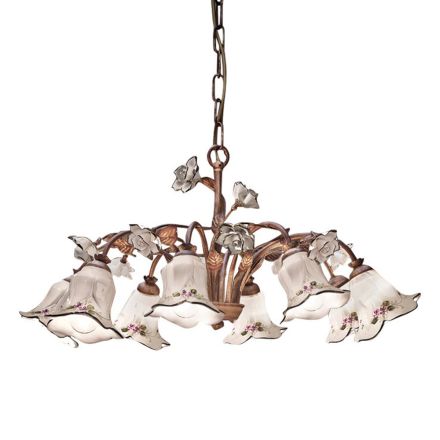 8 Lights Chandelier in Metal and Hand-Decorated Ceramic and Roses - Pisa Viadurini