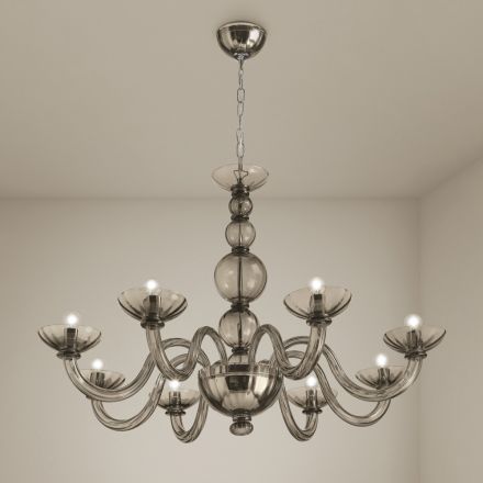 8 Lights Chandelier in Venice Glass and Metal Made in Italy - Foscarino Viadurini