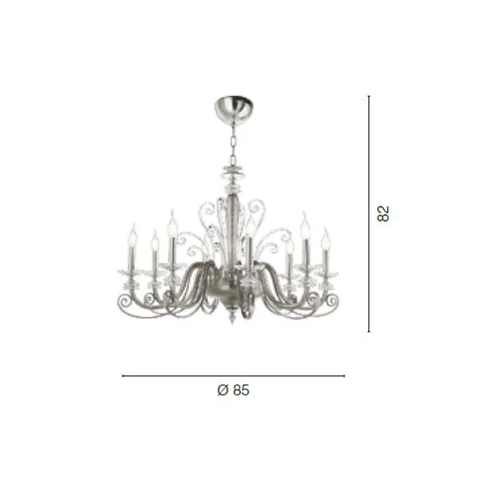 8 Lights Chandelier in Blown Glass and Classic Luxury Crystal - Cassea Viadurini