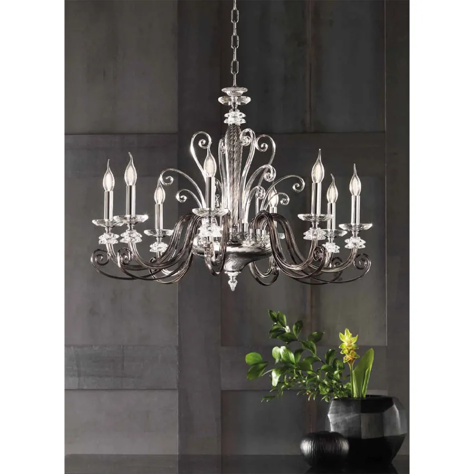 8 Lights Chandelier in Blown Glass and Classic Luxury Crystal - Cassea Viadurini