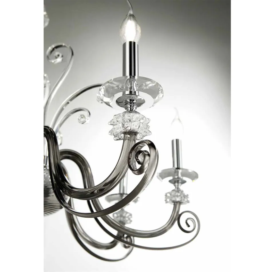 8 Lights Chandelier in Blown Glass and Classic Luxury Crystal - Cassea Viadurini