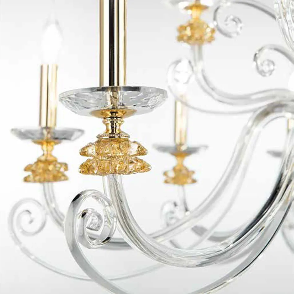 8 Lights Chandelier in Blown Glass and Classic Luxury Crystal - Cassea Viadurini