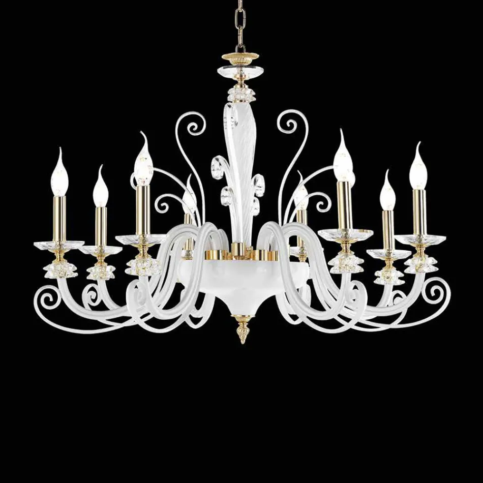 8 Lights Chandelier in Blown Glass and Classic Luxury Crystal - Cassea Viadurini
