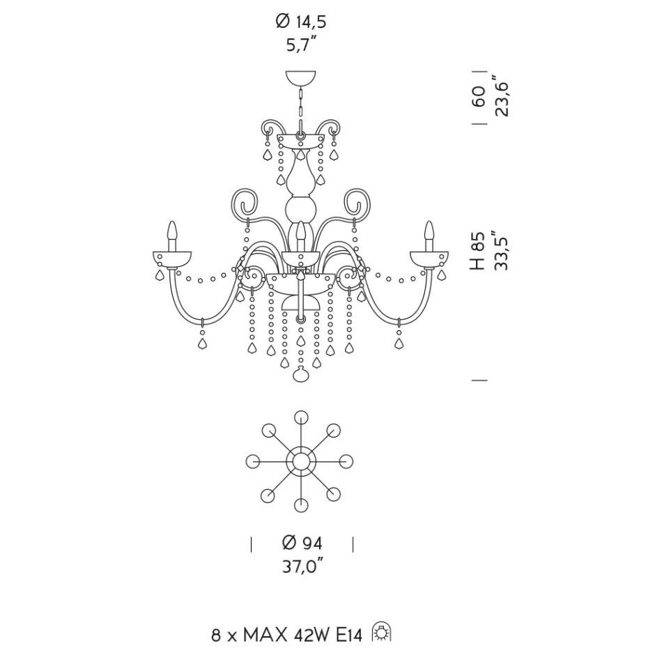 8 Lights Chandelier in Venetian Glass Made in Italy Classic - Florentine Viadurini