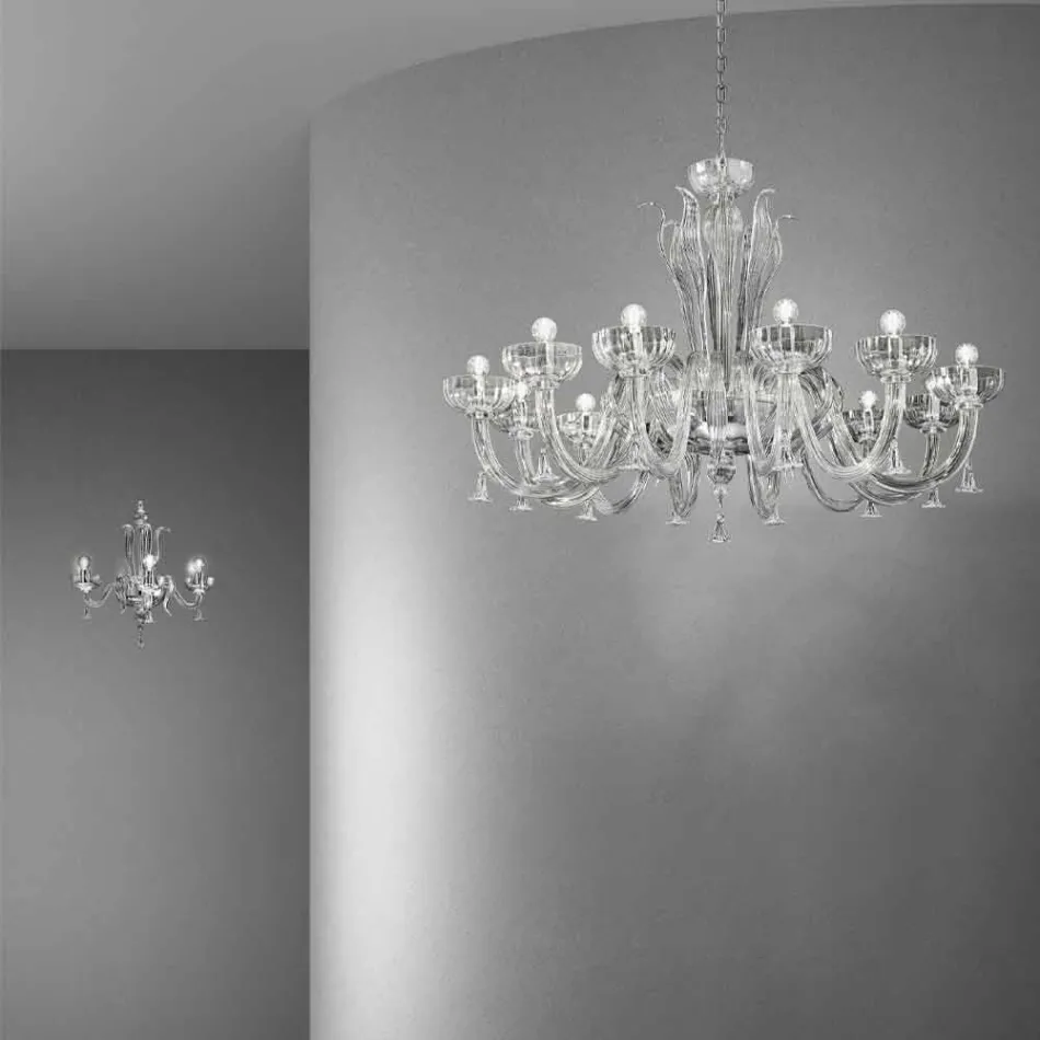 12 Light Handmade Venetian Glass Chandelier, Made in Italy - Regina Viadurini