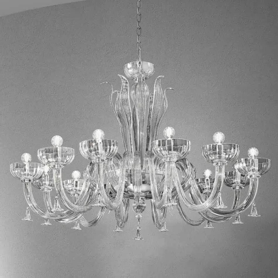 12 Light Handmade Venetian Glass Chandelier, Made in Italy - Regina Viadurini