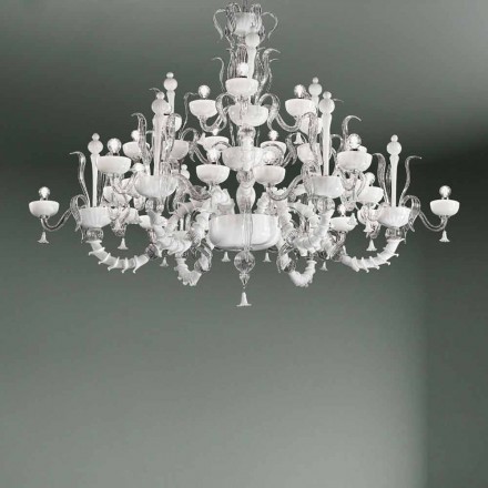 Chandelier with 27 Lights in White Venice Glass, Handmade in Italy - Regina Viadurini