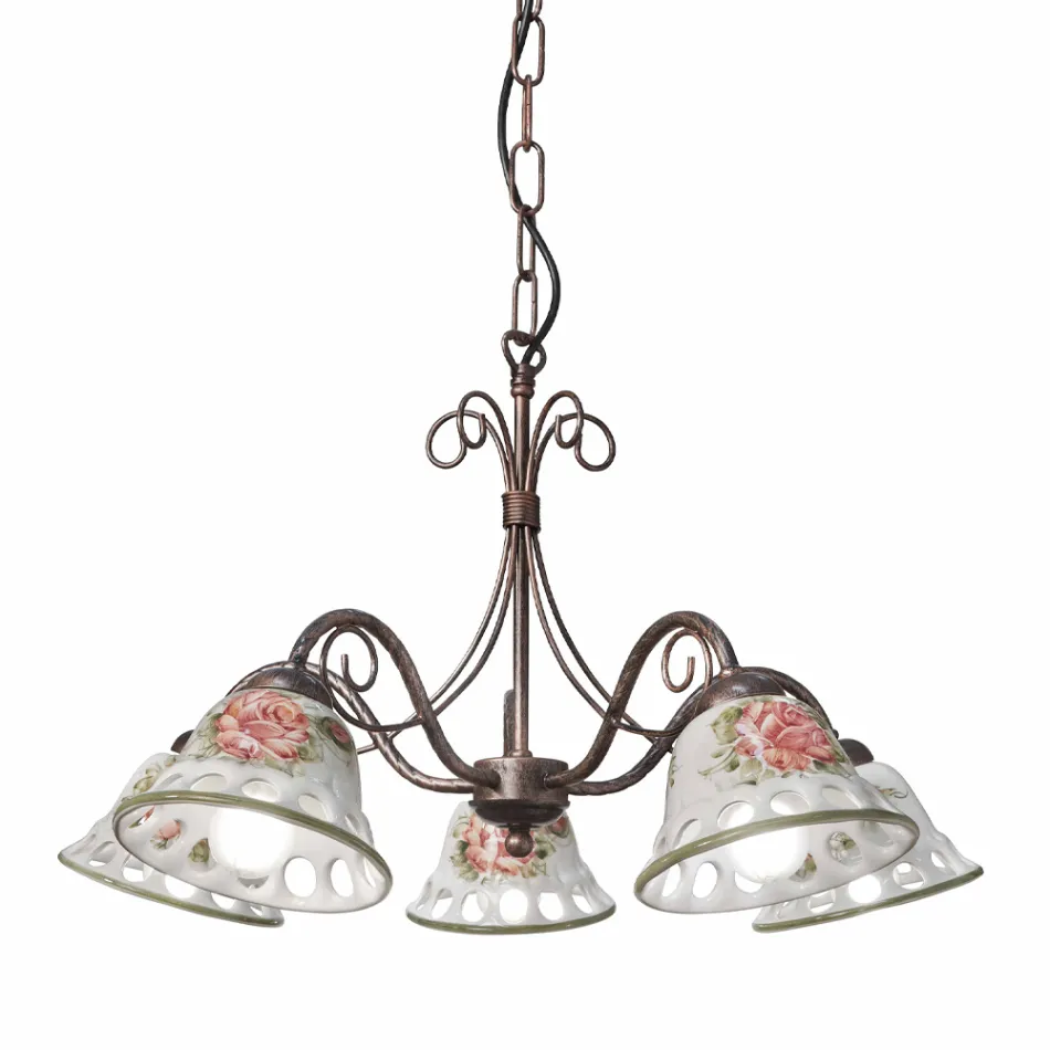 Handmade Ceramic 3 or 5 Light Chandelier with Passanastri - Naples Viadurini