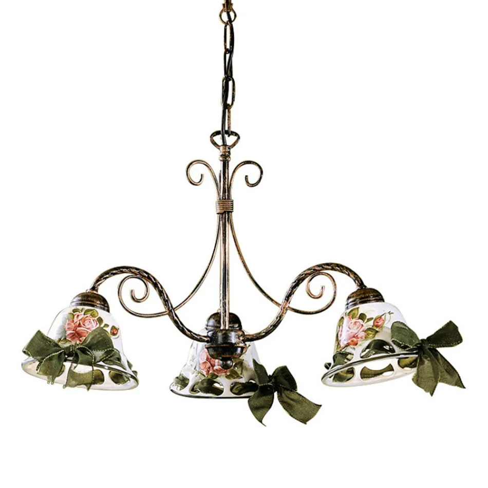 Handmade Ceramic 3 or 5 Light Chandelier with Passanastri - Naples Viadurini