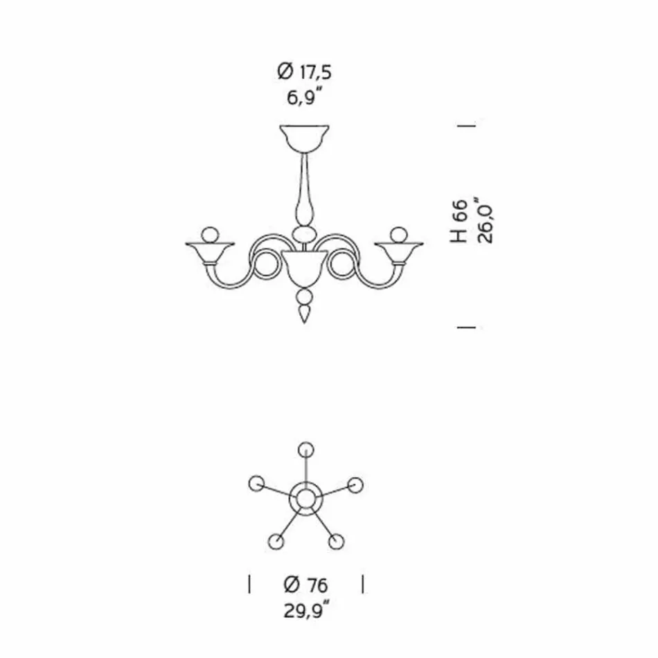 5 Lights Artisan Glass Chandelier from Venice, Made in Italy - Margherita Viadurini