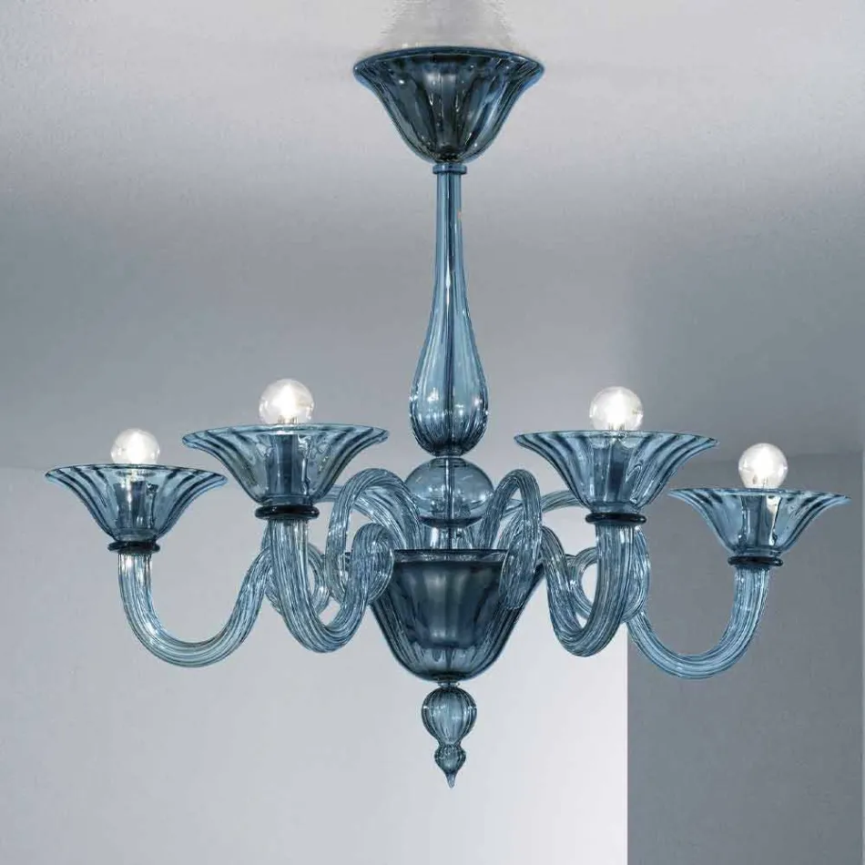 5 Lights Artisan Glass Chandelier from Venice, Made in Italy - Margherita Viadurini