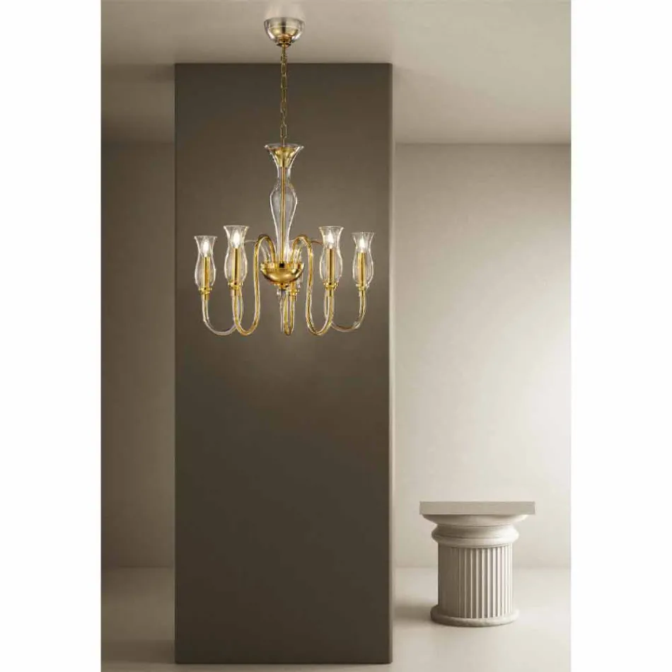 5 Lights Chandelier Handmade in Italy in Venetian Glass - Vittoria Viadurini