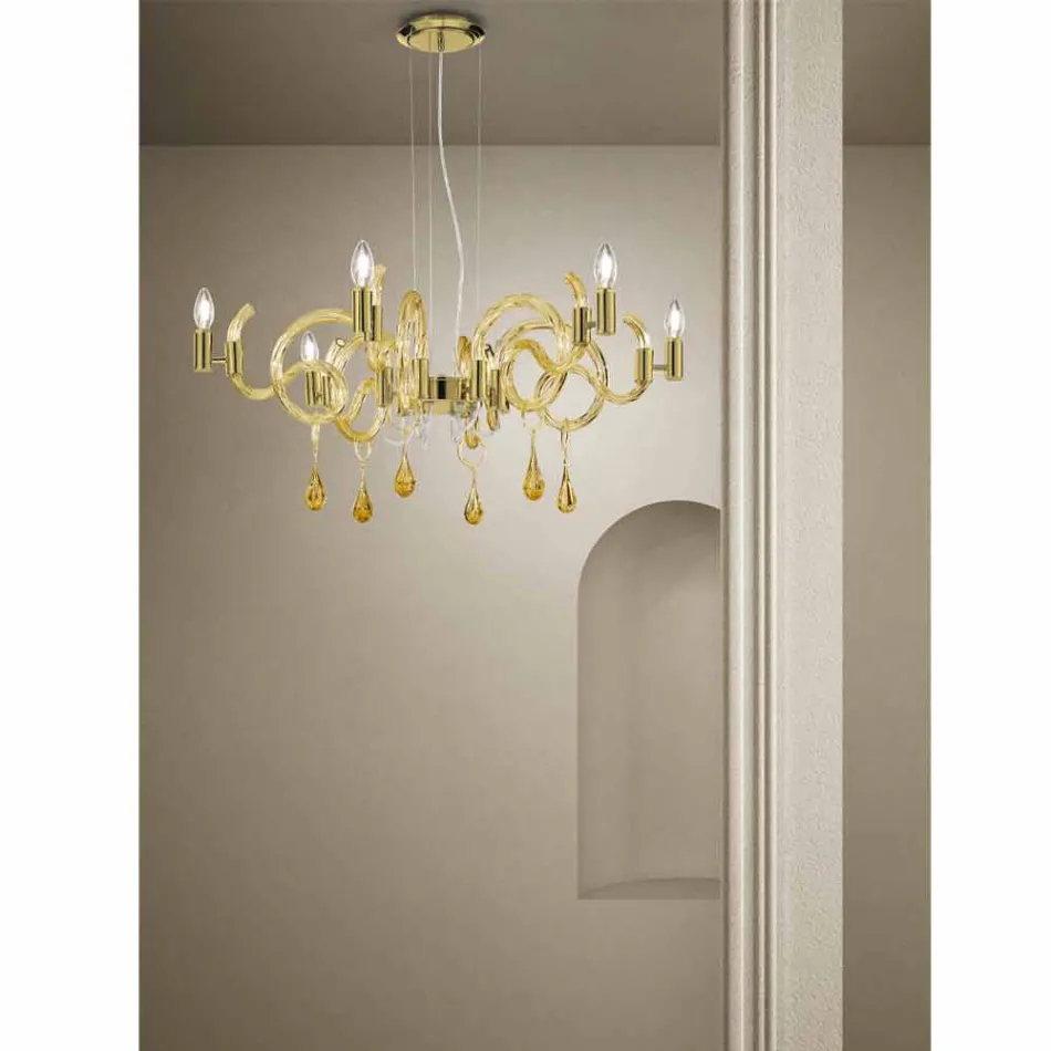 6 Light Handmade Venice Glass Chandelier Made in Italy - Bernadette Viadurini