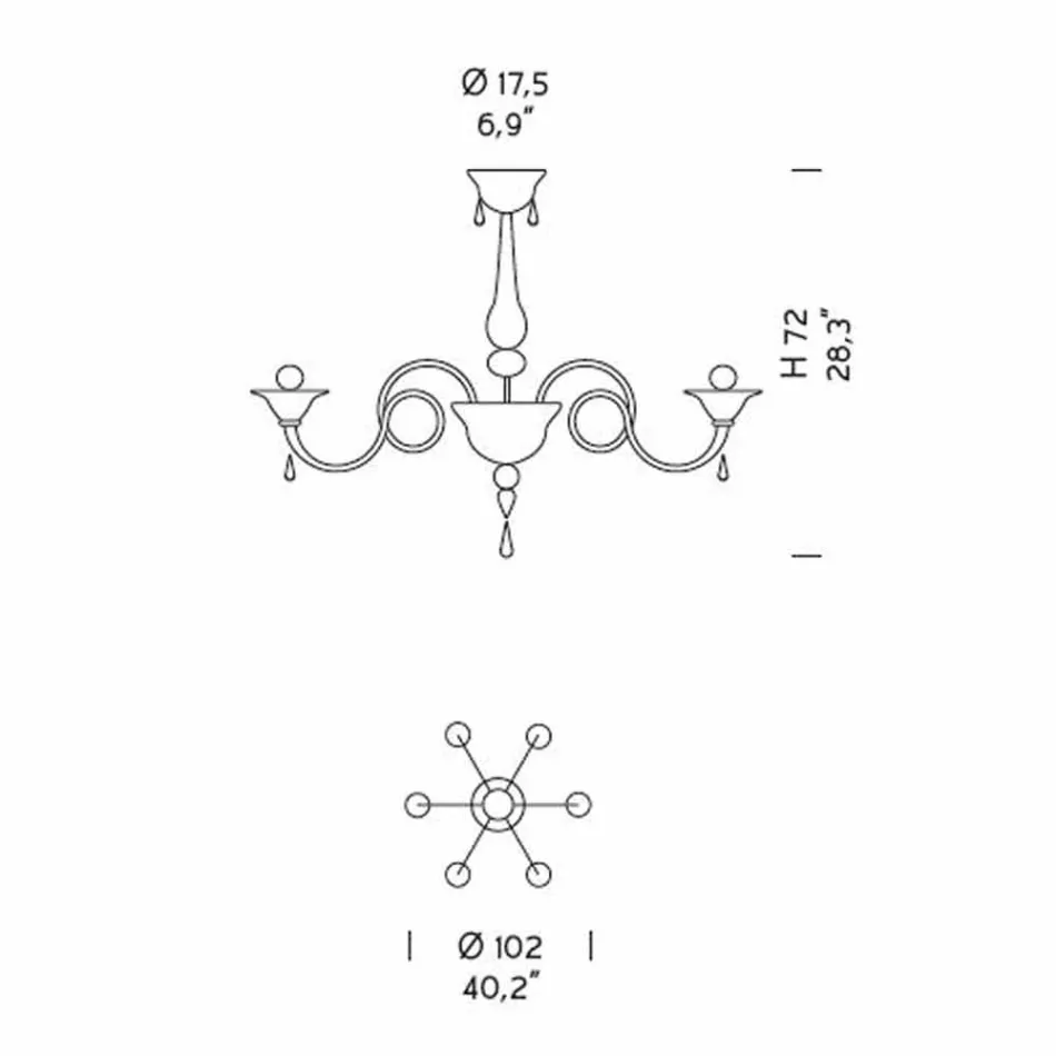 6 Light Handmade Venetian Glass Chandelier, Made in Italy - Margherita Viadurini