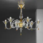 6 Light Handmade Venetian Glass Chandelier, Made in Italy - Margherita Viadurini