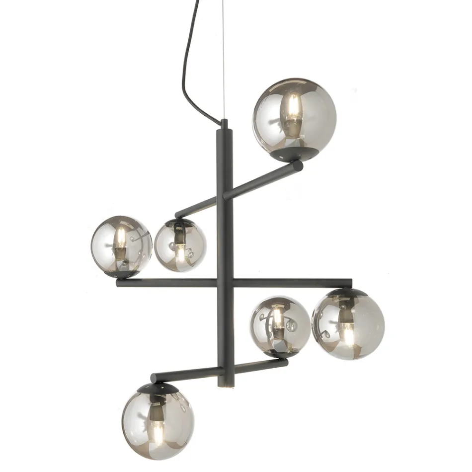 6 Lights Chandelier in Painted Metal with Glass Diffusers - Lido Viadurini