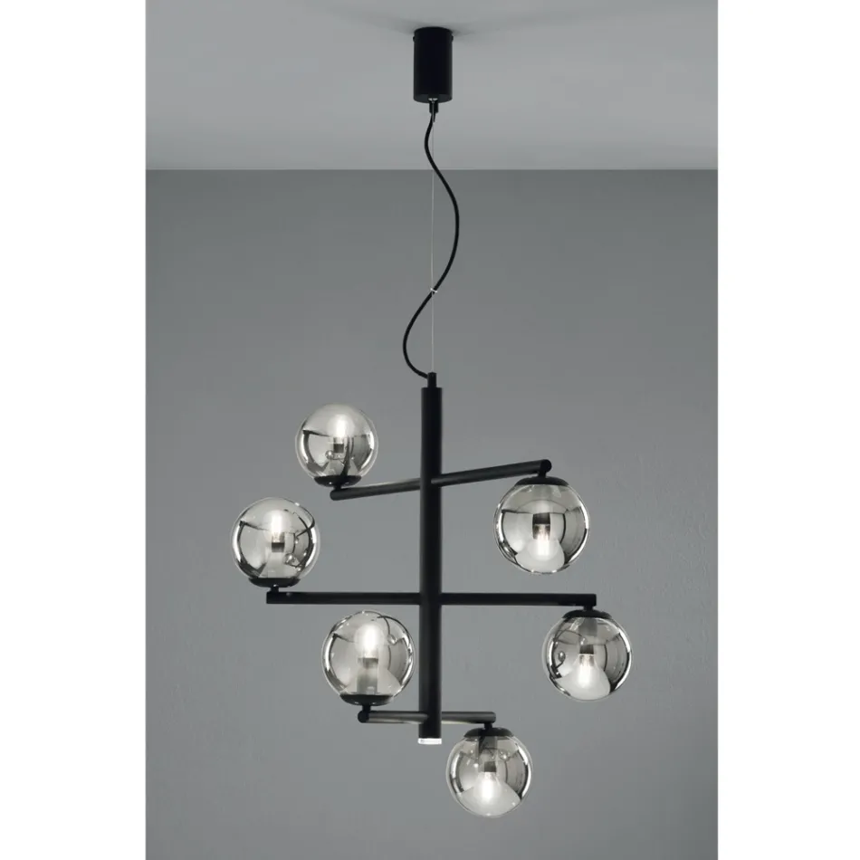 6 Lights Chandelier in Painted Metal with Glass Diffusers - Lido Viadurini