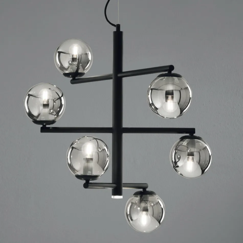 6 Lights Chandelier in Painted Metal with Glass Diffusers - Lido Viadurini