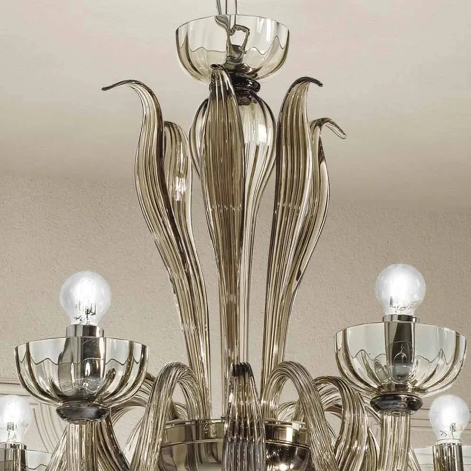 6 Light Venetian Glass Chandelier, Handmade in Italy - Regina Viadurini