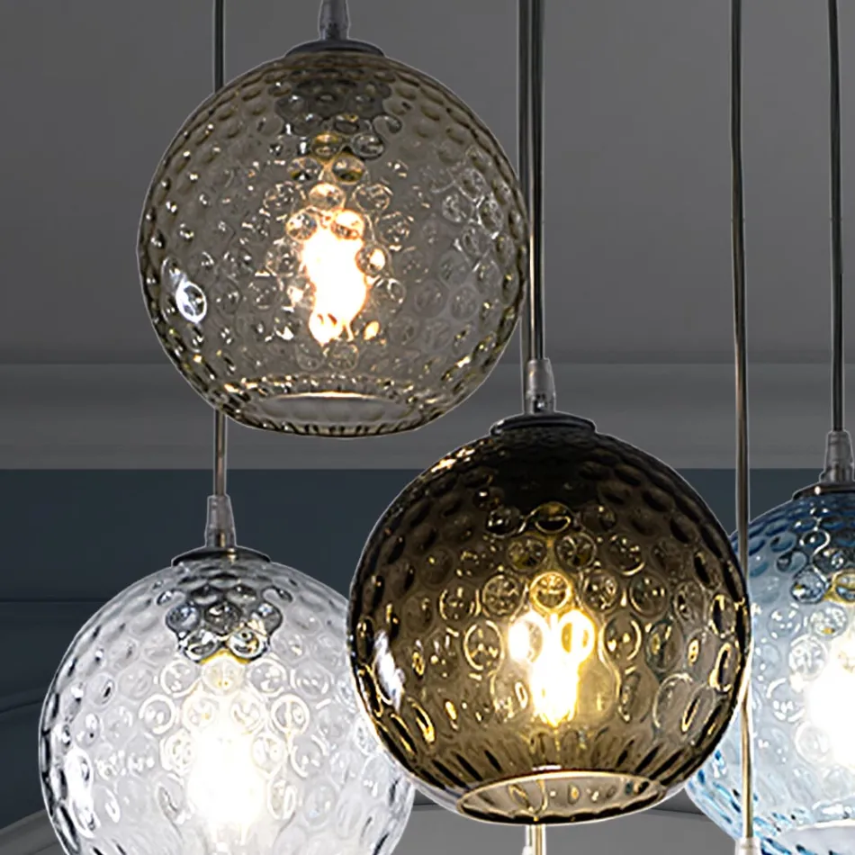 7 Lights Chandelier in Hand Blown Venice Glass - Bubbles Balloton Viadurini
